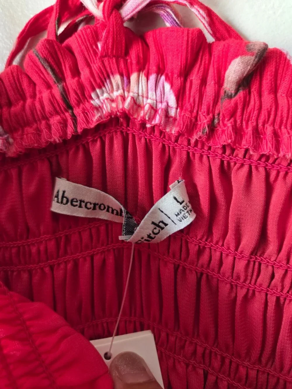 NWT ABERCROMBIE & FITCH RED FLORAL SMOCKED TANK MAXI DRESS SIZE L